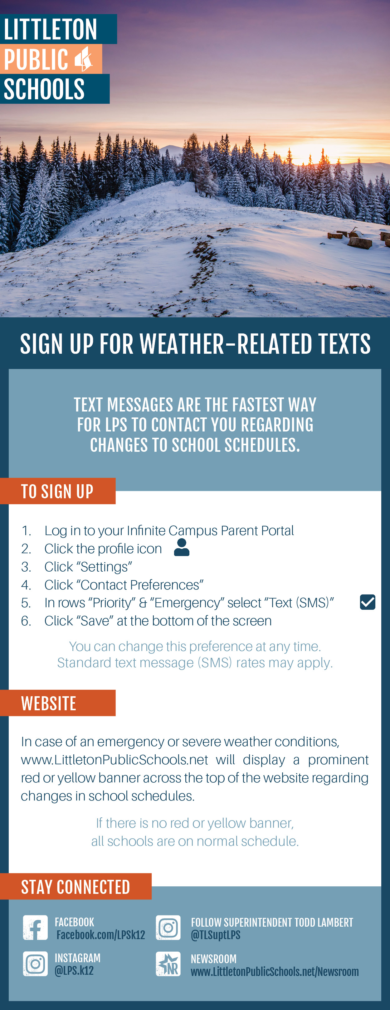 Instructions for setting up weather related texts is provided accessibly by clicking on the image and opening the accessible pdf